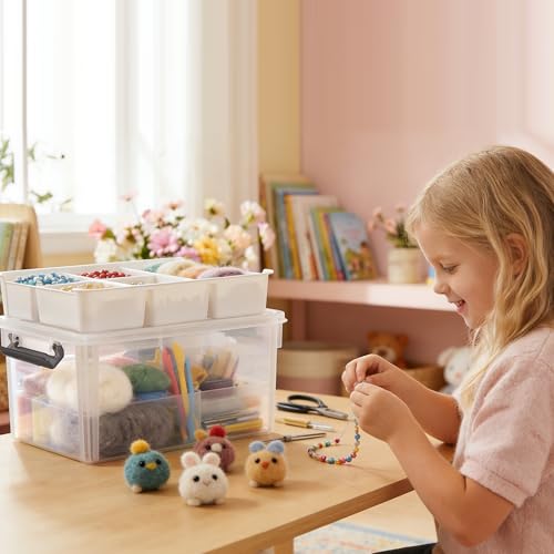 17 Qt Craft Organizers and Storage with Removable Tray and Divider, Clear Craft Storage Box, Stackable Art Supply Organizer for Painting, Coloring Book & Playdoh Storage, 1 Pack - size: 17 Qt - Tray