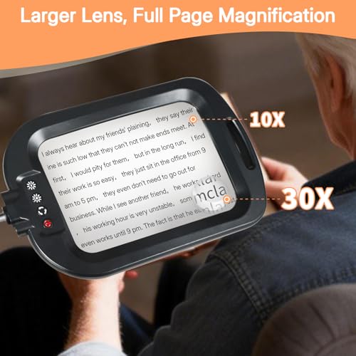 30X 10X Extra Large Floor Magnifying Glass with Light and Stand Hands Free