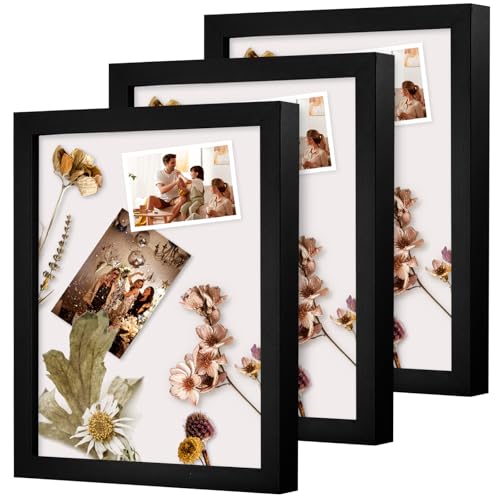 Muzilife 8x10 Shadow Box 3D Picture Frames, Wood & Glass, 3 Pack, Black - color: 3pc 8x10-black