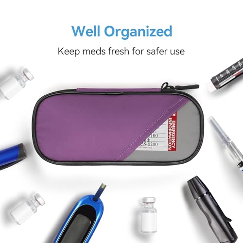 Gelozid Insulin Cooler Travel Case with 2 Reusable Ice Packs, Purple & Gray - color: Purple with Gray, size: Cooler Case