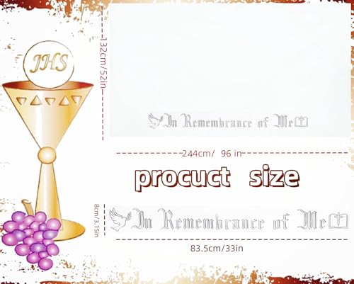 Large In Remembrance of Me Silver Thread Embroidery Altar Frontal Holy Communion Table Cloth Cover 96x52Inch White Rectangle Communion Table Cloth for Church for Gatherings Baptism Ceremonies(Silver) - color: Silver