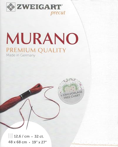 Wizardi Murano 32 Count White 3984/100. Needlework Canvas, Cross-Stitch Fabric, Embroidery Cloth, Needlepoint Canvas. 52% Cotton and 48% Viscose. Precut Zweigart - color: White