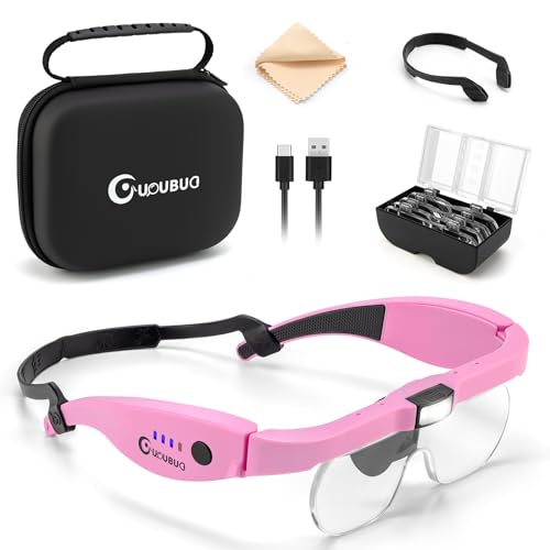 Magnifying Glasses with Light 1.5X-5.0X Magnification Acrylic Lens - color: Pink Magnifying Glass With Carry Case