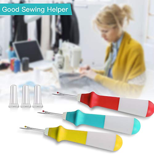 Lhedon Seam Ripper 3 PCS Ergonomic Grip Sewing Thread Remover Tool - color: Red/Yellow/Turquoise