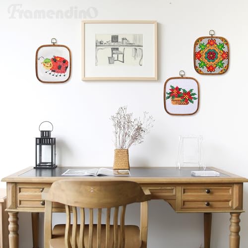 Framendino, 3 Pack Imitation Wood Embroidery Hoops Cross Stitch Craft Hoop Frame for Holiday Decoration 5.71"x6.5" - size: 5.71" x 6.5"