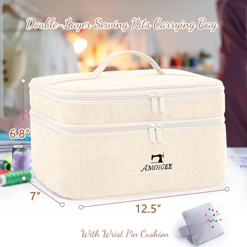 Double-Layer Sewing Organizer Bag with Pin Cushion for Sewing Supplies - color: Ivory, size: Style A - Courony
