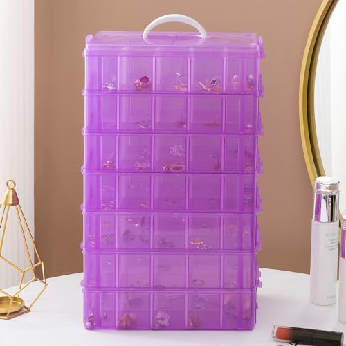 Gagee 7-Tier Craft Organizers and Storage,Bead Organizer Box with 70 Adjustable Compartments,Stackable Storage Containers for Arts and Crafts, Toy, Threads,Fuse Beads, Washi Tapes,Purple - color: Purple, size: 7