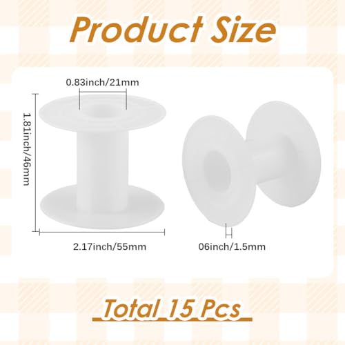 SUNNYCLUE 15Pcs 2.17in Empty Spool Ribbon Plastic Spool White Weaving Cord Wire Thread Chain Tape Organizer Holder Bobbin for Sewing Embroidery Yarn Arts Crafts Crochet Stitch Supplies Women Adults - size: 1.81 x 2.17in