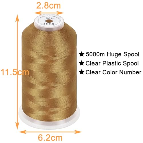 New brothread 5000M Huge Spool Embroidery Machine Thread - Christmas Gold - color: Christmas Gold-1950