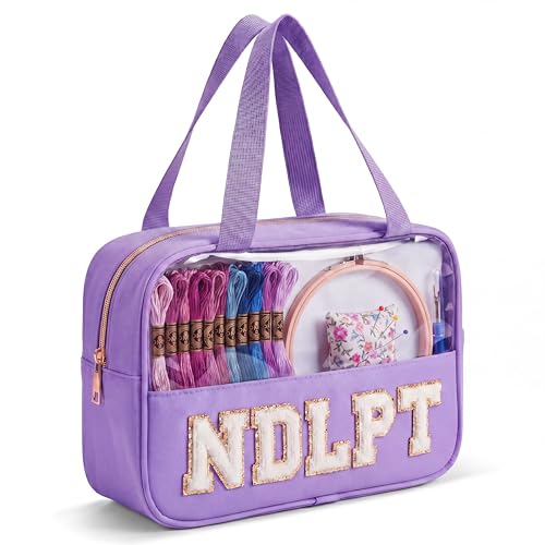 Needlepoint Project Bag Sewing Gifts Embroidery Sewing Bag Craft Storage Organizer NDLPT Clear Zip Pouch Bag - color: Purple, size: Cuboid-L