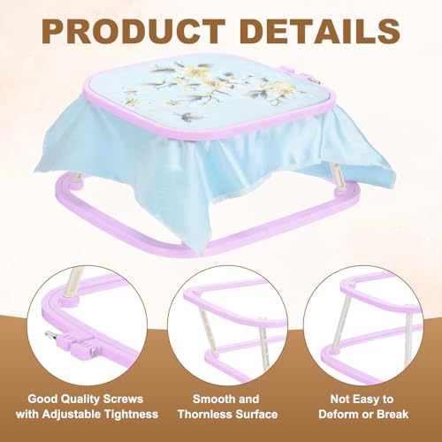 PATIKIL 9.4" x 8.7" Square Embroidery Hoop Stand, Adjustable ABS Plastic Cross Stitch Stand Hands-Free 2-Tier Embroidery Hoop Holder Punch Needle Frame for Sewing Needlework, Lavender - color: Lavender, size: 9.4" x 8.7"