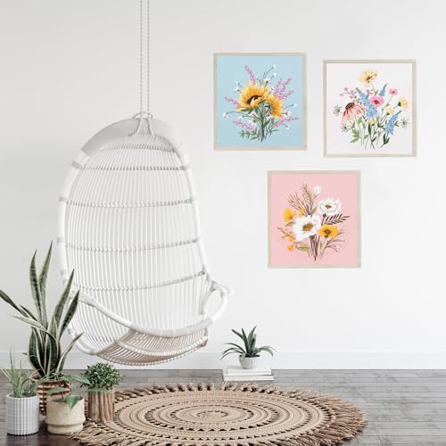 LB Sunflower Floral Embroidery Kit for Beginners Adults, 3 Sets Hand Embroidery Starter Kit with Flower Pattern and Instructions Stamped Cross Stitch Kits Include Embroidery Hoop Needles Threads - color: Pink