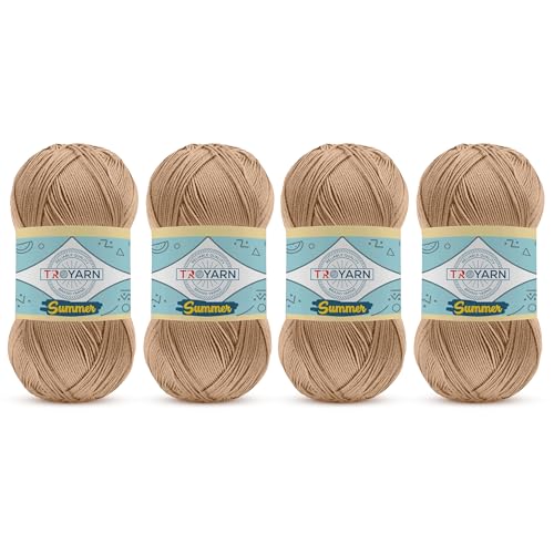 Yarn for Crocheting & Knitting - 4 Skeins (4x383 Yds) (105369 - Cookie) Crochet Yarn - 100% Microfiber Acrylic Yarn - Knitting Yarn for Craft Projects - color: 105369 - Cookie, size: 4 Skein