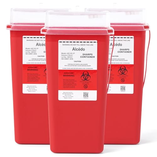 Alcedo Sharps Container 2 Quart (3-Pack) for Home Use & Travel Disposal - size: 2 Quart