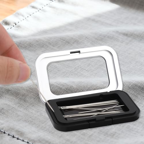 Magnetic Needle Holder Case, Strong Sewing Pin Storage Organizer Box with Clear Lid Secure & Portable Needle Keeper for Sewing Quilting Crafts Bobby Pins Paper Clips (Black)