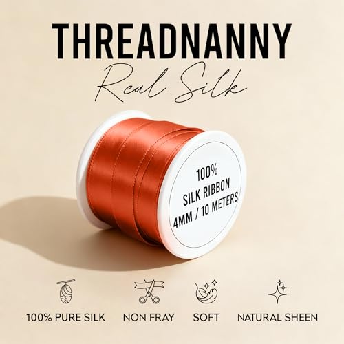 THREADNANNY 100% Pure Silk Ribbon 5 Spools 4mm x 55 Yards Yellow Orange Tones Silk Ribbon Embroidery Supplies Kit, Crafts, DIY, Wedding Bouquet, Brazilian Embroidery (Pack of 2) - size: 4 MM (Pack of 2)