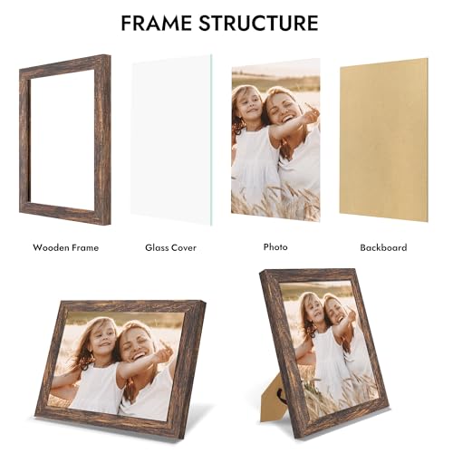 Hongkee 8x10 Picture Frame with Real Glass Wood Frame(Rustic Brown, 1 Pack) - color: Rustic Brown, size: 8X10 in