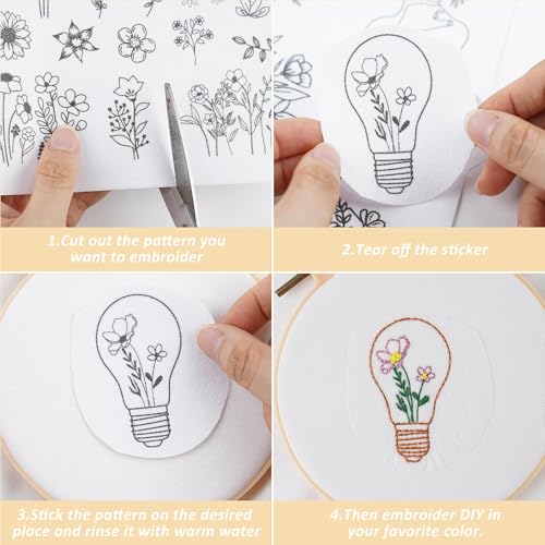 Water Soluble Embroidery Patterns, Stick and Stitch Paper for Sewing - style: Flower009