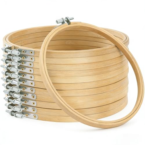 Yorwex 12 Pieces 8 Inch Embroidery Hoops Adjustable Wooden Circle Cross Stitch Hoop Ring for Art Craft Handy Sewing and Christmas Ornaments - style: 8 inch