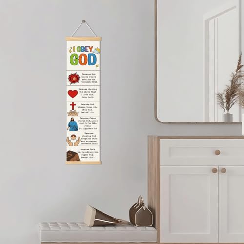 Rustic Canvas Hanging Banner, I Obey God Poster, Bible Story Poster, Wall Decor Art, Religious Artwork Banner Gift for Kids, Family Hanging of Scripture and Words Decorations 11 - color: Style 11
