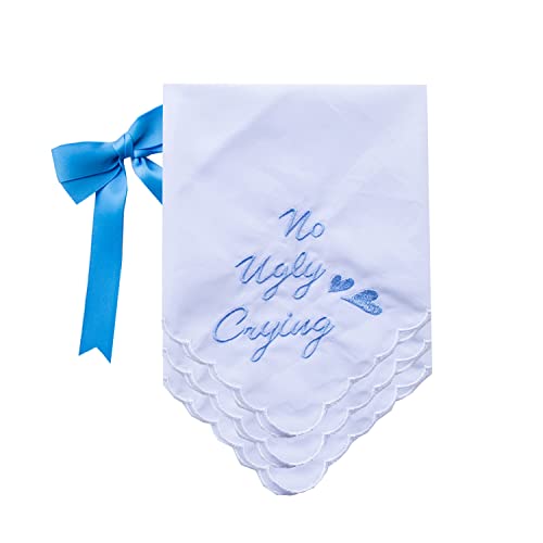MileyMarla Ladies Embroidery Cotton White Handkerchiefs Lace Wedding Hankies - color: J01-no Ugly Crying 3pcs