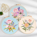 Huacan Embroidery Kits Flower for Adults Beginner 3 Pcs DIY Cross Stitch Stamped Flowers Pattern Stitching Sewing Kit 7.9 x 7.9 Inch - color: Floral 3