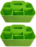 2 Pack Small 6 Compartment Multiuse Caddy Organizer with Handle Art Craft Supplies, Office, Desk, Stationery Pen Holder Stackable- Made In USA (Green) - color: Green