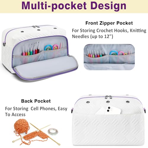 IBFUN Crochet Yarn Knitting Bag Organizer for Knit Accessories Hooks - color: L-Off-white, size: Large