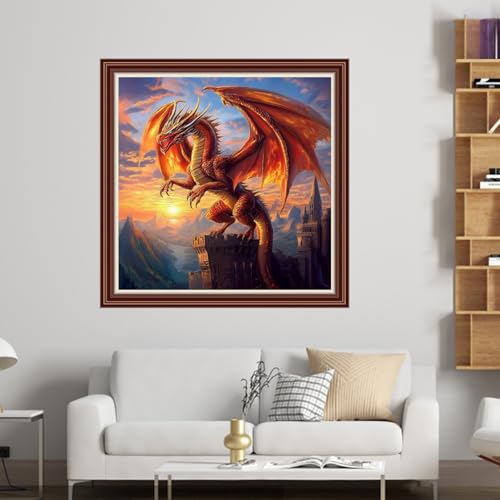 Dimensean Counted Cross Stitch Kit for Beginners, 11CT Unprinted Cross-Stitch Kit Easy Patterns Needlepoint Kit Cross Stitching Embroidery Kit Supplies-Sunrise Flying Dragon 18x18 inch - color: Patterns12