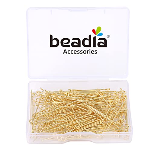 BEADIA 14K Gold Plated Open Eye Pins Non Tarnish 40mm 150pcs for Jewelry Making Findings - color: Open Eye Pins 14k Gold, size: 40x0.7mm