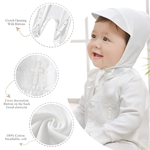 Booulfi Boy Baptism Outfits White Romper Fall Clothes Christening Gifts - color: Ivory, size: 9-12 Months
