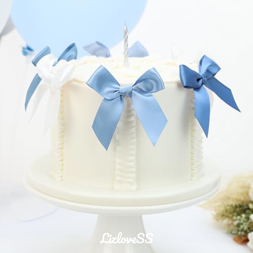 Pre-Tied Dusty Blue Satin Ribbon Bows for Crafts 3 Inch, 5 Colors - color: Dusty Blue 5 Colors