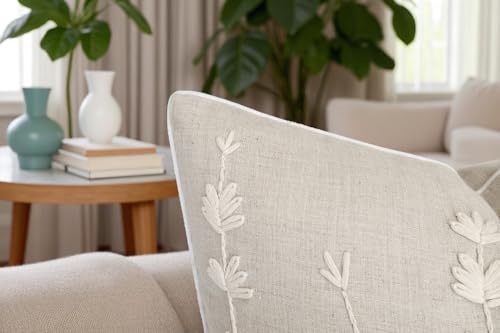 VAGMINE Embroidered Wildflower 18x18 Throw Pillow Cover, Natural - color: Natural-daisy, size: 18" x 18" (Pack of 1)