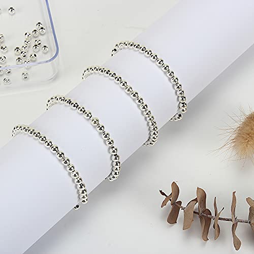 (R) Silver Plated Smooth Round Metal Beads 4 mm 600 Pcs - color: Silver 600 Pcs 4mm