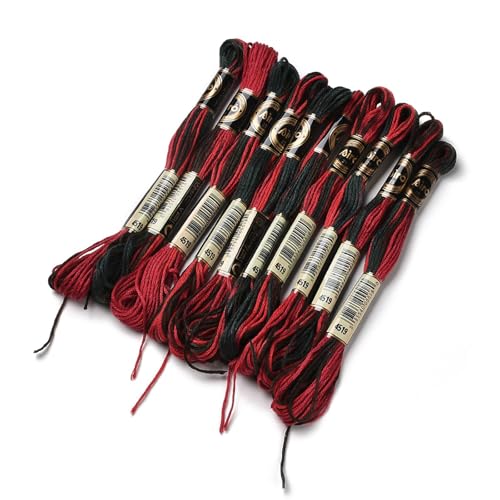 10 Skeins Black Red 0.5mm 6-Ply Polyester Embroidery Floss Cross Stitch Threads Segment Dyed Gradient for DIY Craft Hand Sewing Knitting DIY Crafts Jewelry Making 8.75 Yards(8m)/Skein - color: Black Red