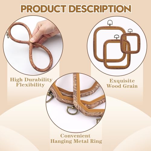Embroidery&Cross Stitch Frames for Display,6PC Square Embroidery Hoops,Three Sizes Square Frames for Embroidery Perfect for Sewing, Home Decor and Embroidery