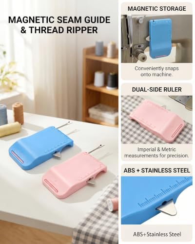 Magnetic Seam Guide with Scale & Seam Ripper for Sewing Machine(Blue) - color: Blue