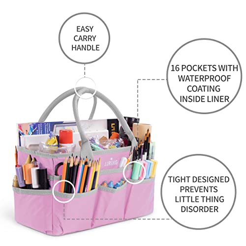 JJRING 600D Nylon Craft & Art Organizer Tote Bag With Pockets, Pink - color: Pink, size: Small
