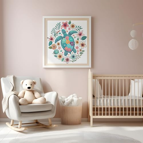 HKLIOPU Stamped Cross Stitch Kits - Hobby Turtle Floral Embroidery Starter Kit for Adult Beginners, 11CT Needlepoint Cross-Stitch Patterns Dimensions Kit Arts and Crafts 16x16 inch - color: SZX-US-LZ193