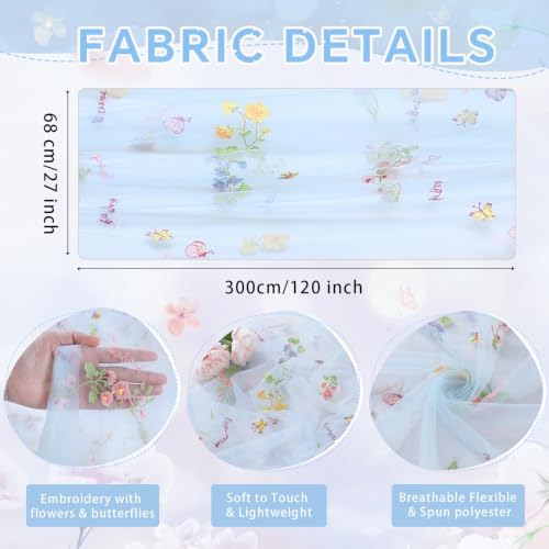 Flower Tulle Table Runner Gauze Centerpieces 10ft Embroidery Spring Lace - color: Baby Blue, size: 27"x120",3pcs