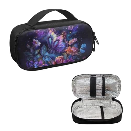 Butterfly Flowers Insulin Cooler Travel Case Insulated Diabetic Bag with Top Handle Medication Cooler Bag for Insulin Pens and Blood Glucose Monitor Supplies Easy to Use - color: Butterfly Flowers