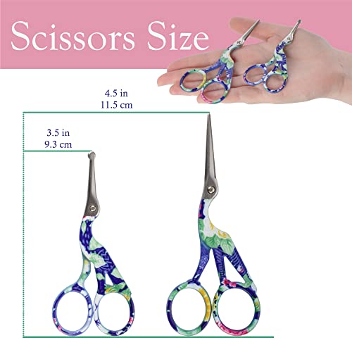 Stork Bird Rounded Safety Tip Embroidery Craft Stainless Steel Crane Scissors - Blue - 6 Pairs - color: Blue, size: 6 Pairs