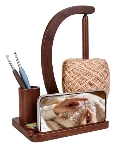 SPEENSUN Magnetic Bamboo Yarn Holder with Phone Stand, Black Finish - color: Black Finish