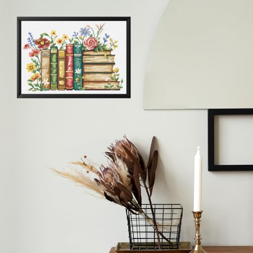 FREEBLOSS 11CT Stamped Cross Stitch Kit for Adults Beginners with Instructions Books and Flower Pattern Cross Stitch Kit Embroidery Wall Art Decoration No Frame 14x20in