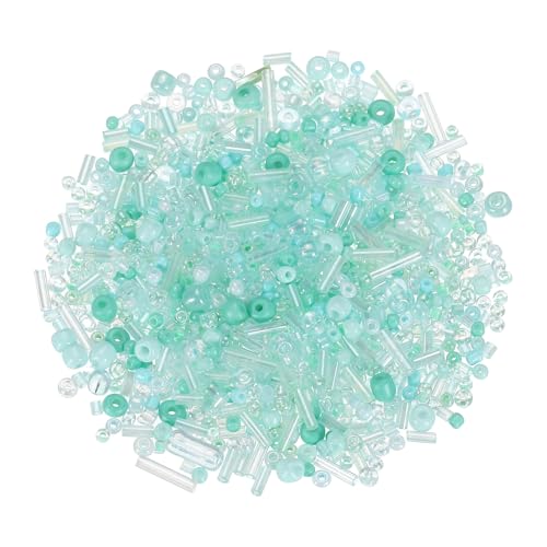 uxcell Mixed Glass Seed Beads 2-7mm Mini Loose Bugle Light Green 1000Pcs - color: Light Green, size: 2-7mm
