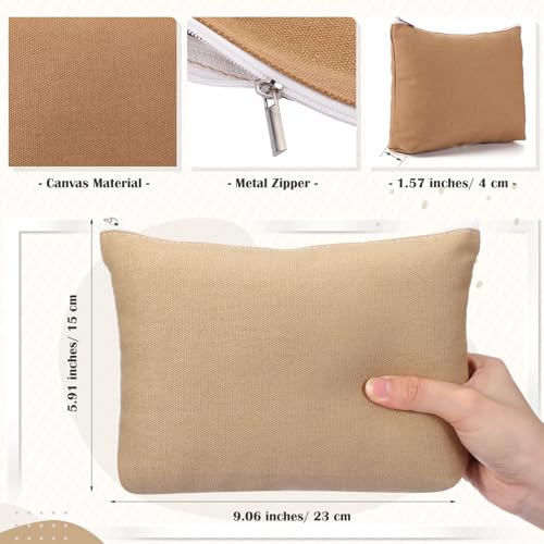 Reginary 10 Pcs Canvas Makeup Bags Bulk Blank Cosmetic Bags,Brown - color: Brown