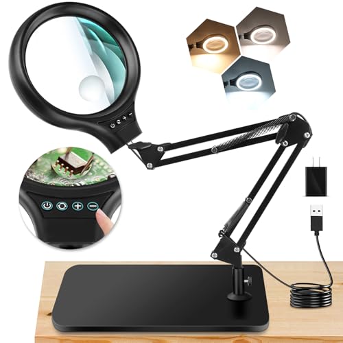 NZQXJXZ 10X 30X Large Magnifying Glass with Light and Stand 5-inch