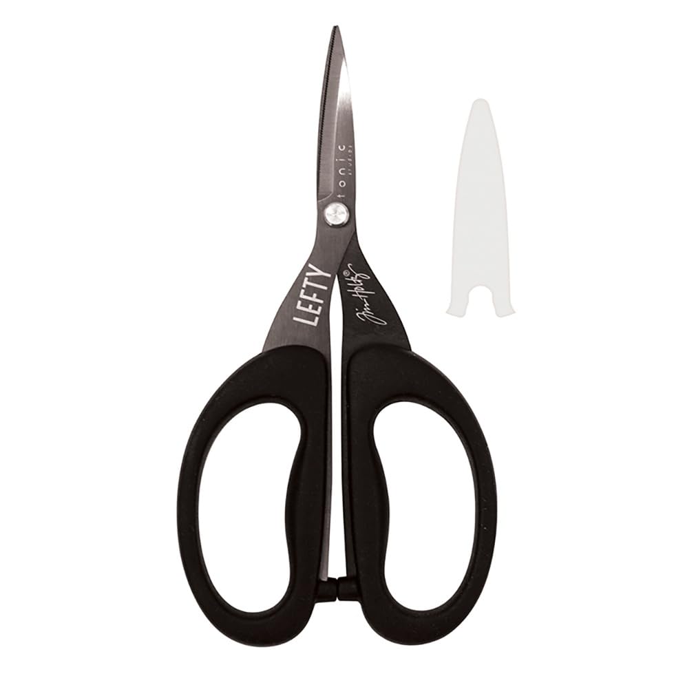 Tim Holtz Left Handed Scissors - 5 Inch Mini Snips with Micro Serrated Blade - Lefty Craft Tool for Cutting Paper, Fabric, and Sewing - Titanium with Black Comfort Grip Handles - size: 5" Left Handed