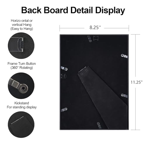 BKABOT 8x11 Black Aluminum Photo frames 1 Pack HD Glass Mat 7x9 Wall Table - color: Black, size: 8x11-1P