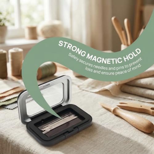 Magnetic Needle Case with Clear Lid, Compact Sewing Needle Case with 8 Assorted Needles, Portable Needle Holder for Quilting, Embroidery, Mending and Travel